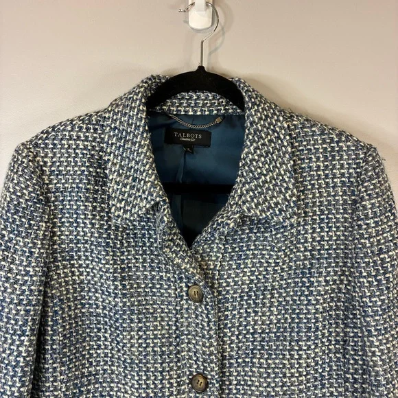 Classic Talbots Teal Tweed Wool-Blend Blazer — Size 14 - Picture 4 of 10